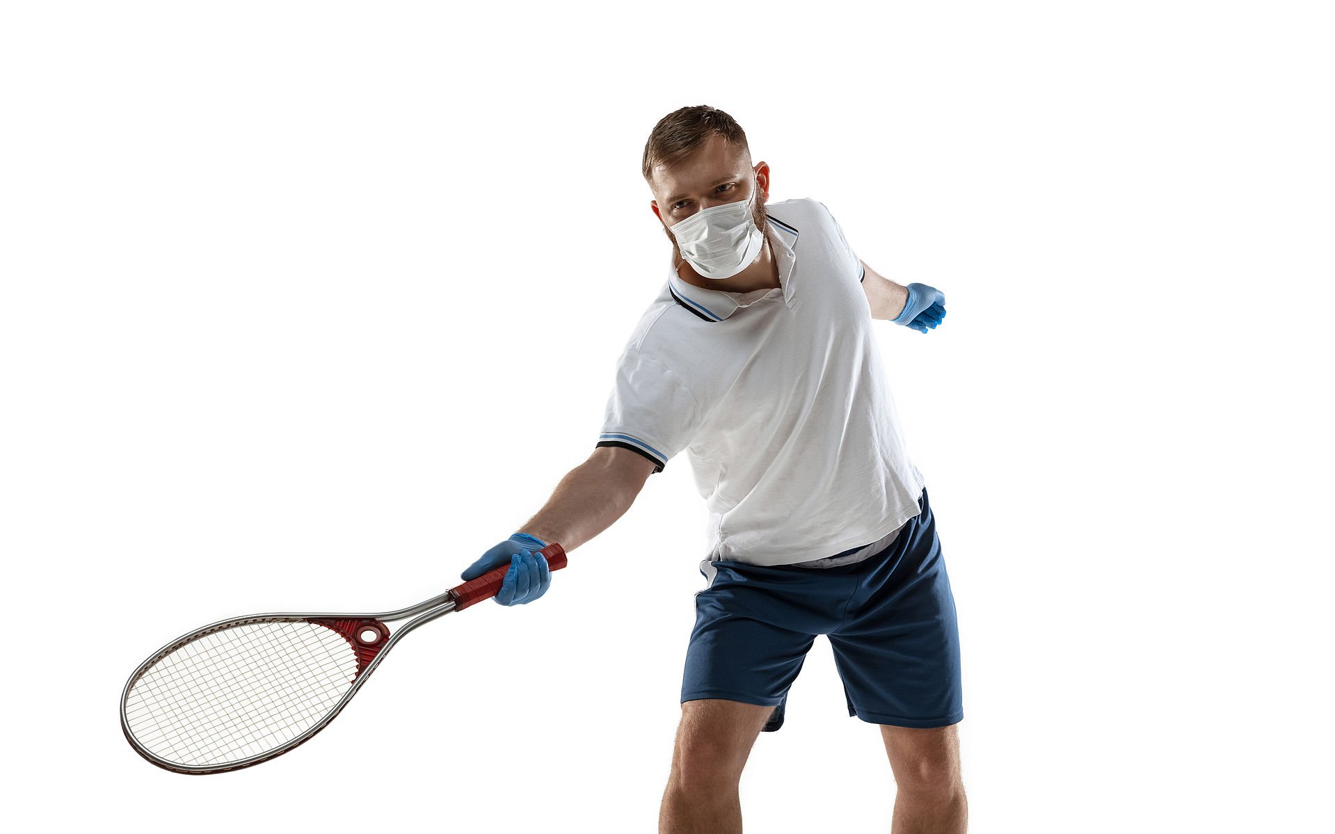 Sportsman in protective mask, coronavirus treatment illustration